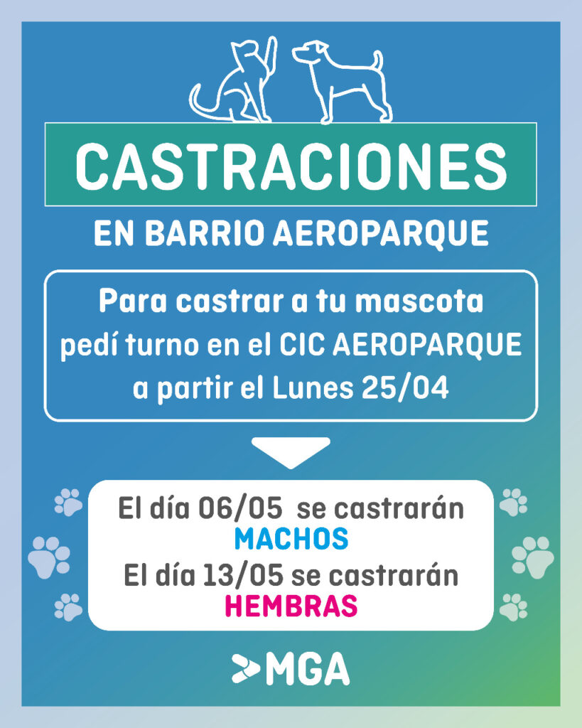 Barrio Aeroparque: turnos para castraciones